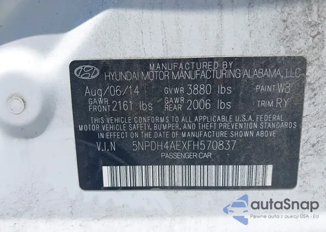 2015 Hyundai Elantra Se from USA, damaged, VIN 5NPDH4AEXFH570837